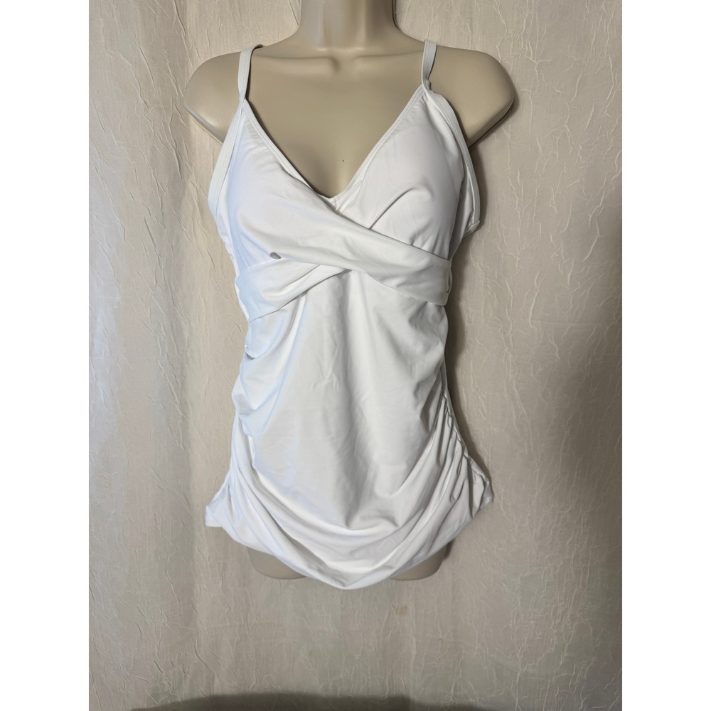 Ocean Blues Tankini Top Womens XL White New Ruched Wrap Front BU3270-900
